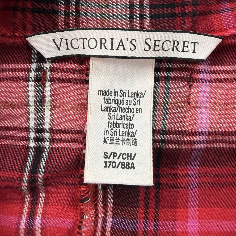 Victoria's Secret Red Plaid Pajama‎ Set S Button-Front Top + Shorts Tie